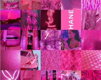 25 PCS Hot Girl Pink Aesthetic Photo Collage Kit Dorm Room Wall Collage (DIGITAL DOWNLOAD)