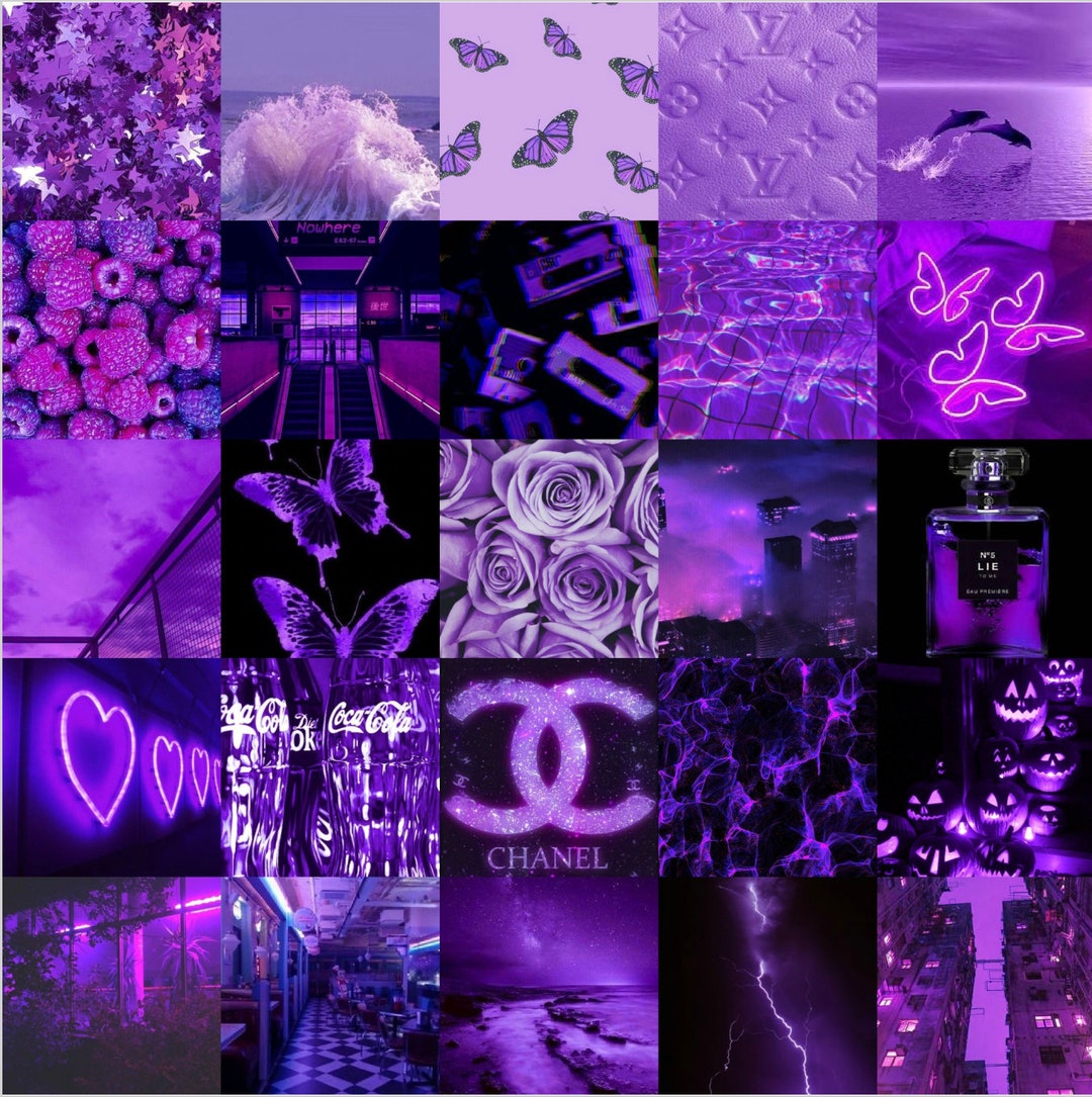25 PCS Neon Purple/black Aesthetic Photo Collage Kit Room Decor Wall ...