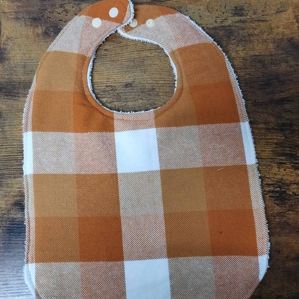 Orange and white plaid Waterproof Special needs Toddler bib