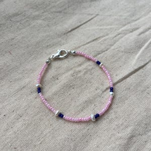 Pearl Beaded Bracelet, Friendship Bracelet, Silver Bracelet, Pink and Blue Bracelet, Bracelet