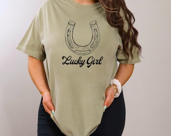 Lucky Horseshoe T-Shirt: Unisex Vintage Style Garment-Dyed Tee