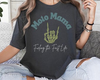 Moto Mama Schädel T-Shirt : Biker Mom Rocker Tee