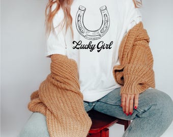 Lucky Horseshoe T-Shirt: Unisex Vintage Style Garment-Dyed Tee