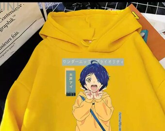 Wonder Egg Priority Ohto Ai Unisex Sudadera con Capucha Estampada-Amarillo Wonder Egg Priority Ohto Ai Unisex Sudadera con Capucha Estampada-Amarillo