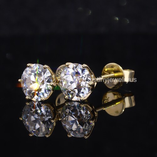 1.92 TCW Round Old European Cut Colorless Moissanite Earrings - Etsy