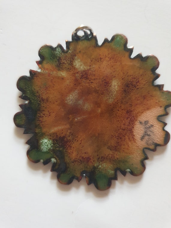 Vintage multicolored enamel over copper medallion… - image 2