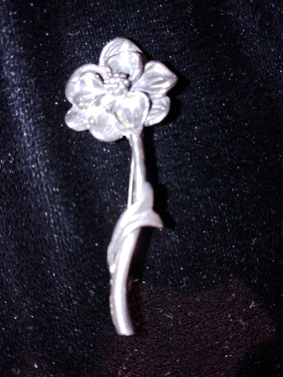 Vintage 625 silver flower and stem brooch pin - image 1