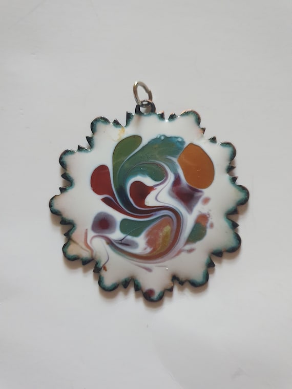 Vintage multicolored enamel over copper medallion 