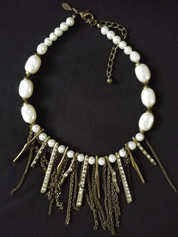Vintage Chico's faux pearl and brass statement ne… - image 1