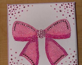 Pink Bow - Rhinestone Canvas Art - Etsy