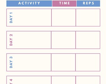 Workout planner digitally downloadable printable PDF