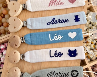 Attache tétine personnalisée / Attache tétine gaze de coton / attache sucette bébé / attache tétine en tissus