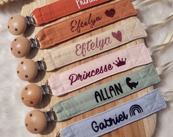 Personalized fabric pacifier clip