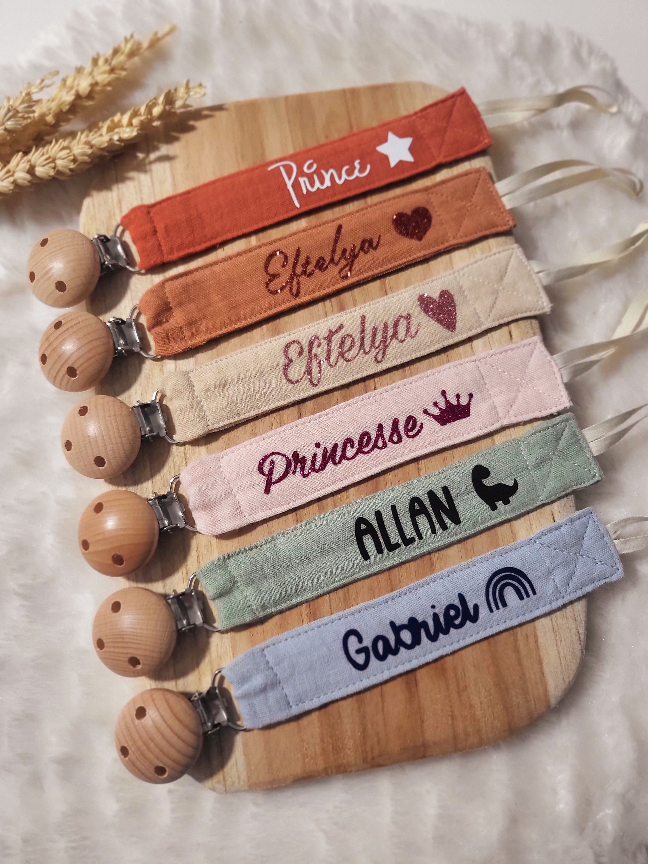 Personalized fabric pacifier clip