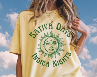 Sativa Days Indica Nights Weed Shirt Stoner Gifts 420 Tshirt Cute Weed Accessories THC Cannabis Budtender Stoner Essentials Stoner Shirt