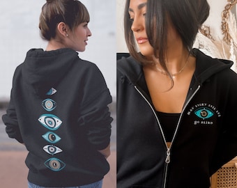 Evil Eye Zip Up Hoodie Women Witchy Hoodie Crescent Moon Celestial Hoodie Moon Hoodie Moon Phase Hoodie Star Hoodie All Seeing Eye
