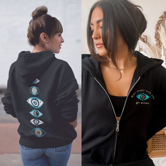 Evil Eye Zip Up Hoodie Women Witchy Hoodie Crescent Moon Celestial Hoodie Moon Hoodie Moon Phase Hoodie Star Hoodie All Seeing Eye