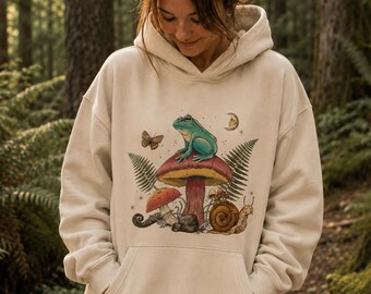 Mushroom Hoodie Frog Hoodie Moon Hoodie Cottagecore Hoodie Forestcore Moth Hoodie Butterfly Hoodie Goblincore Hoodie Floral Hoodie