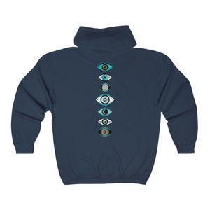 Evil Eye Zip Up Hoodie Women Witchy Hoodie Crescent Moon Celestial Hoodie Moon Hoodie Moon Phase Hoodie Star Hoodie All Seeing Eye Navy