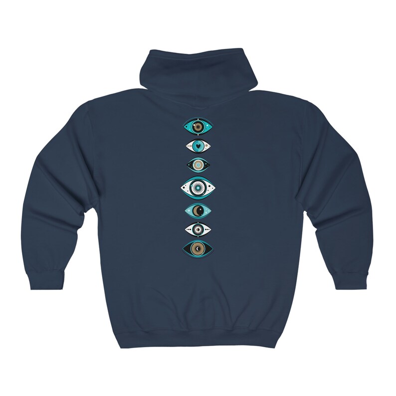 Evil Eye Zip Up Hoodie Women Witchy Hoodie Crescent Moon Celestial Hoodie Moon Hoodie Moon Phase Hoodie Star Hoodie All Seeing Eye Navy