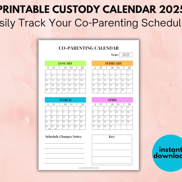 2025 Co-Parenting Calendar, Custody Schedule Tracker (Digital Download)
