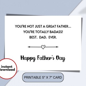 Funny Father&#39;s Day Card Printable, Badass Dad Card, Printable Fathers Day Card from Wife Daughter Son