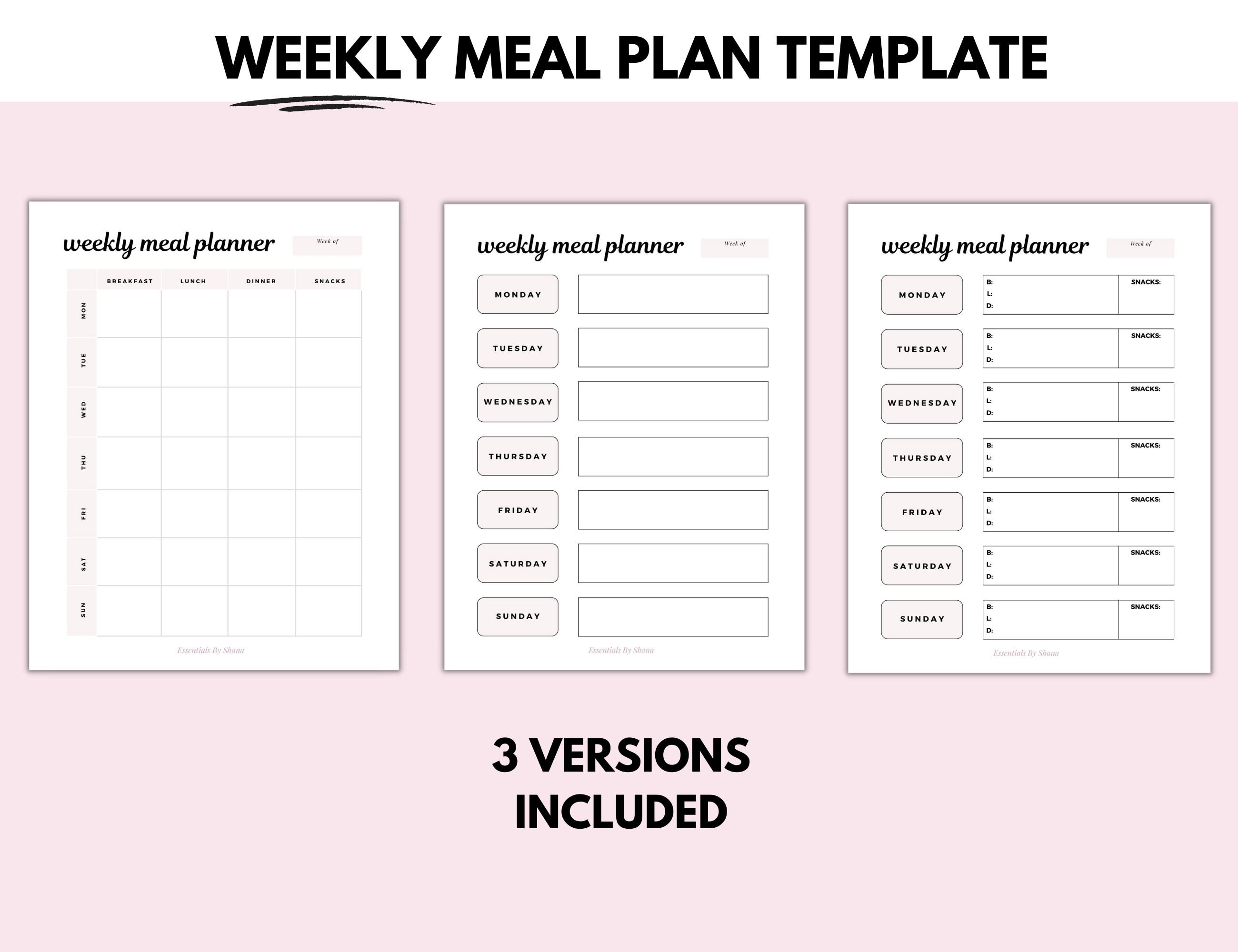 Printable Weekly Meal Planner Template, Grocery List Template and Meal ...