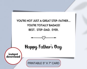 Funny Step Father's Day Card Printable, Badass Dad Card, Printable Step Father Father's Day Card from Wife Step-Daughter Step-Son