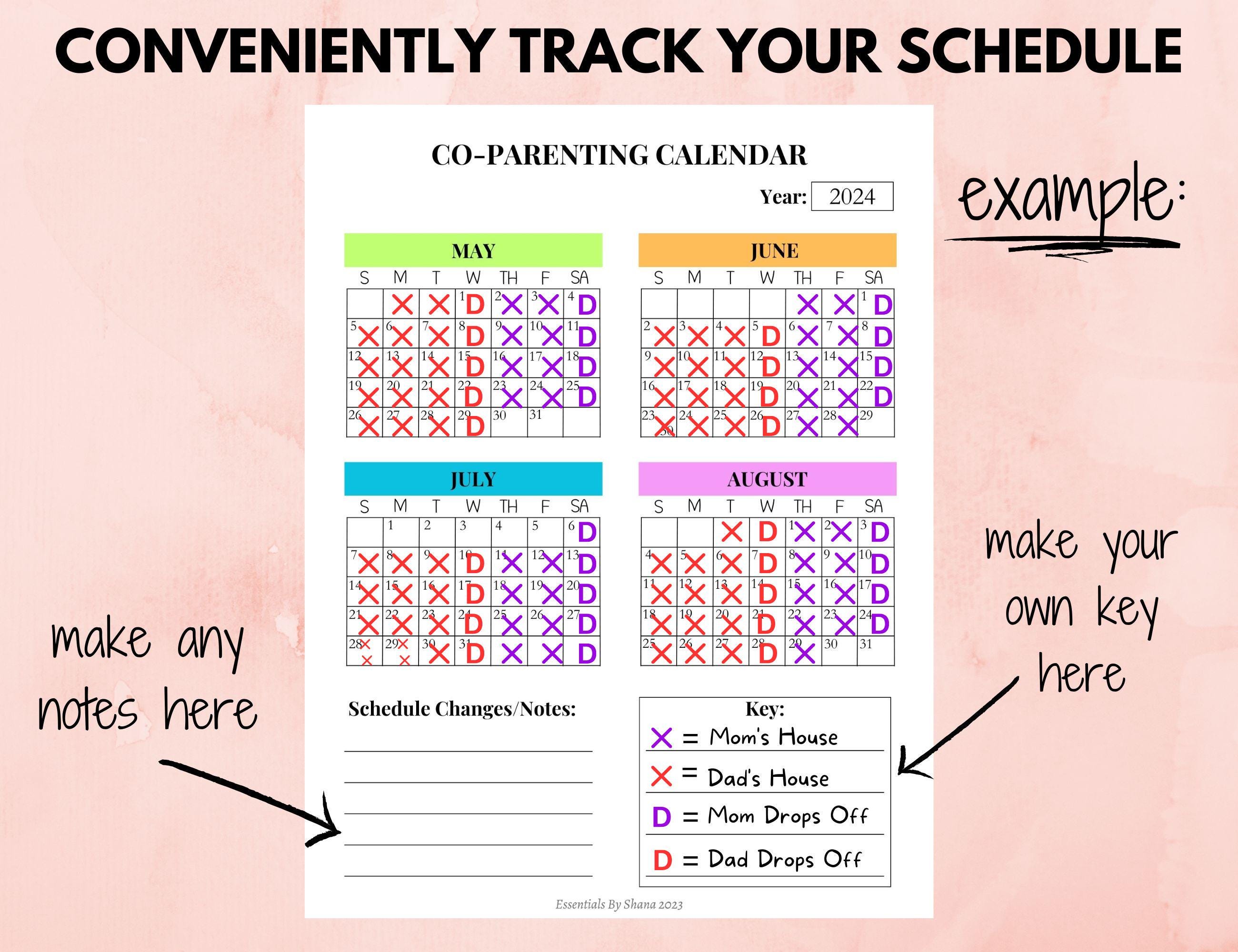 Printable Custody Calendar 2025 With Sunday Start, Co Parenting ...