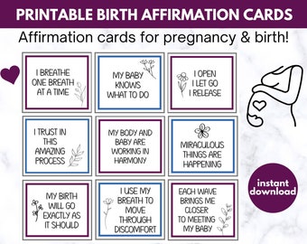 Birth Affirmation Cards for Pregnancy and Labor, Words of Affirmation for Expecting Mothers, Affirmations for Natural Birth Plan, Home Birth