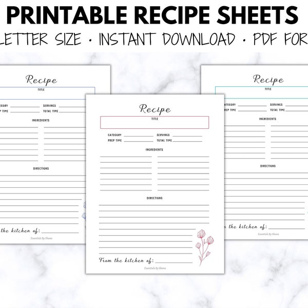 Recipe Binder Pages - Etsy