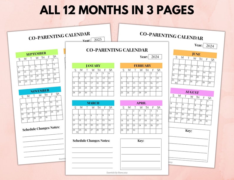 Printable Custody Calendar 20232024, Co Parenting Calendar With Year