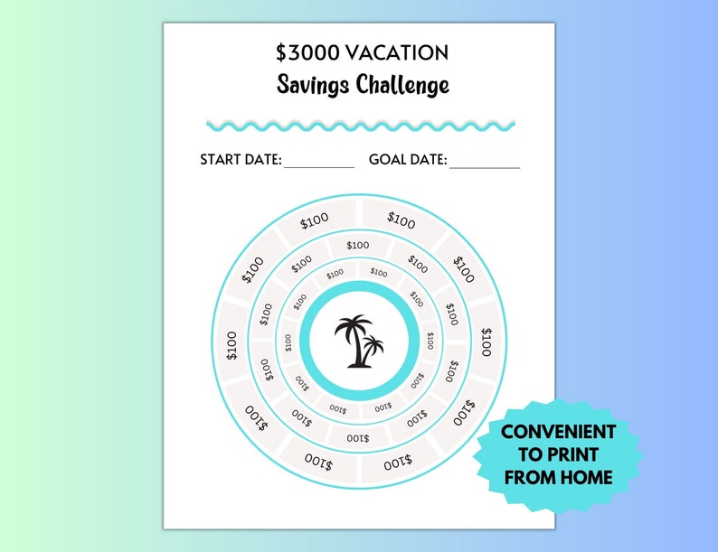 Printable Vacation Savings Challenge Vacation Savings Tracker - Etsy