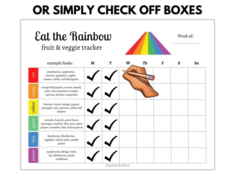 Printable Food Tracker, Eat the Rainbow Tracker and Checklist, Healthy Eating Kids image 3
