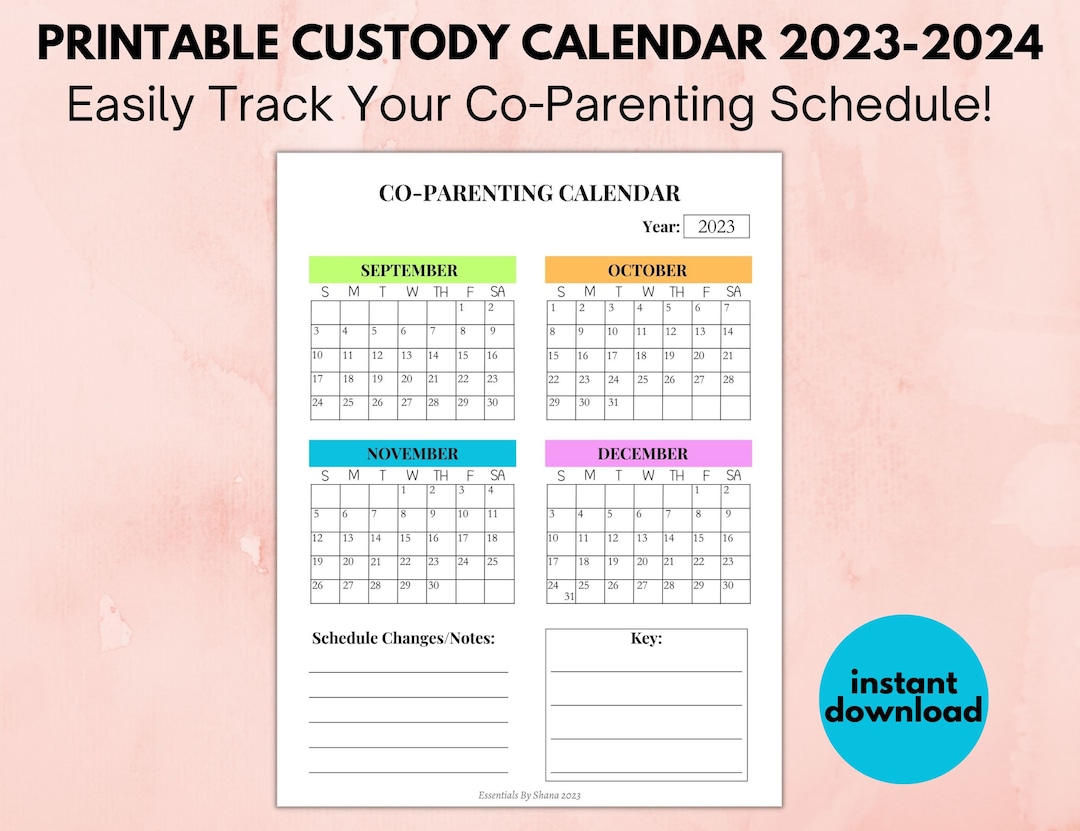 Printable Custody Calendar 20232024, Co Parenting Calendar With Year