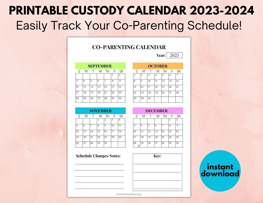 Printable Custody Calendar 2023 2024 Co Parenting Calendar With Year 