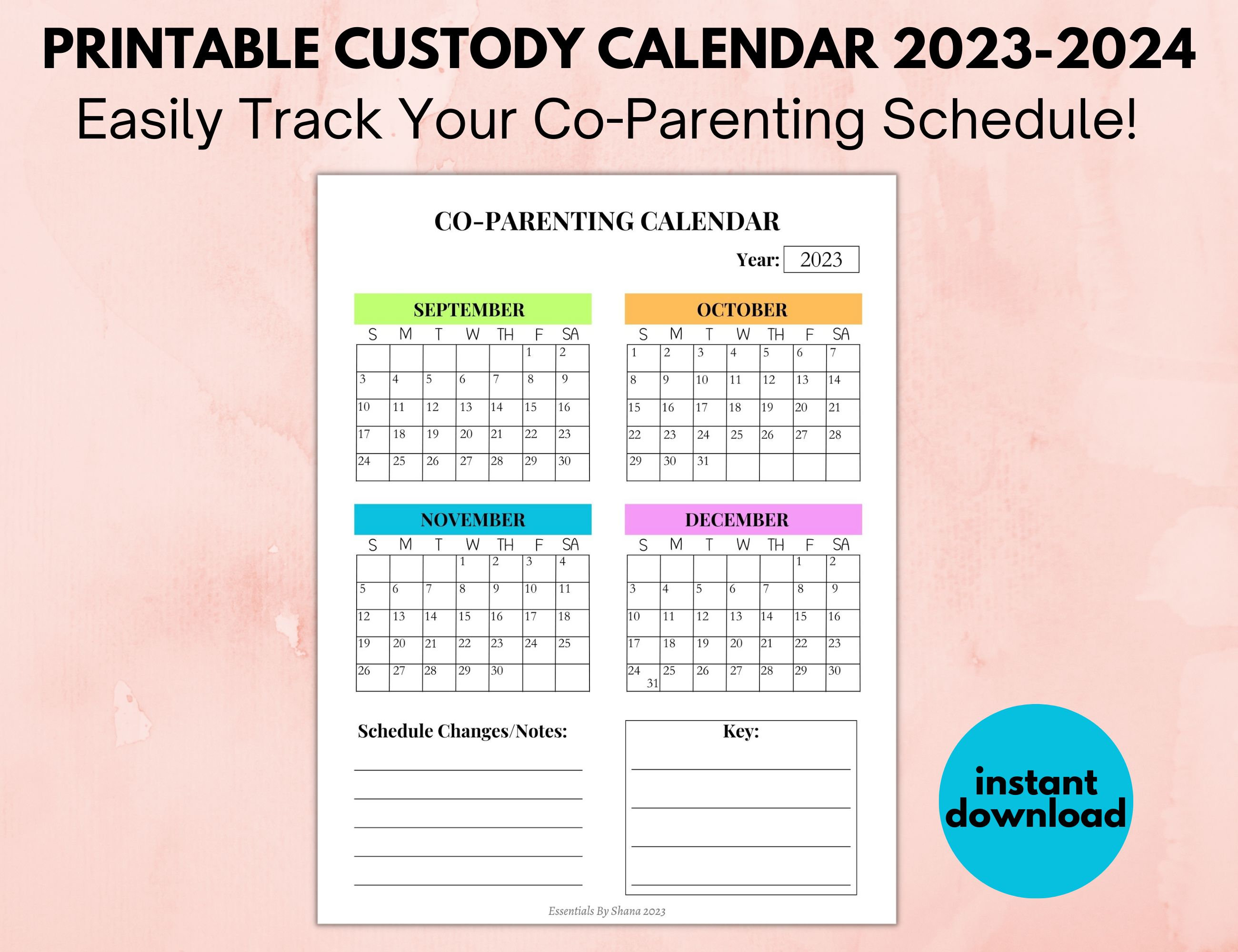 Printable Custody Calendar 2023 2024 Co Parenting Calendar With Year