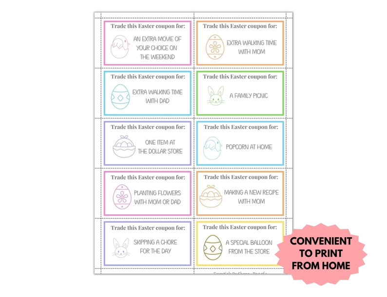 Printable Easter Egg Coupons for Kids, Egg Tokens, Egg Hunt Candy ...