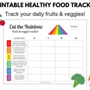 Printable Food Tracker, Eat the Rainbow Tracker and Checklist, Healthy Eating Kids image 1