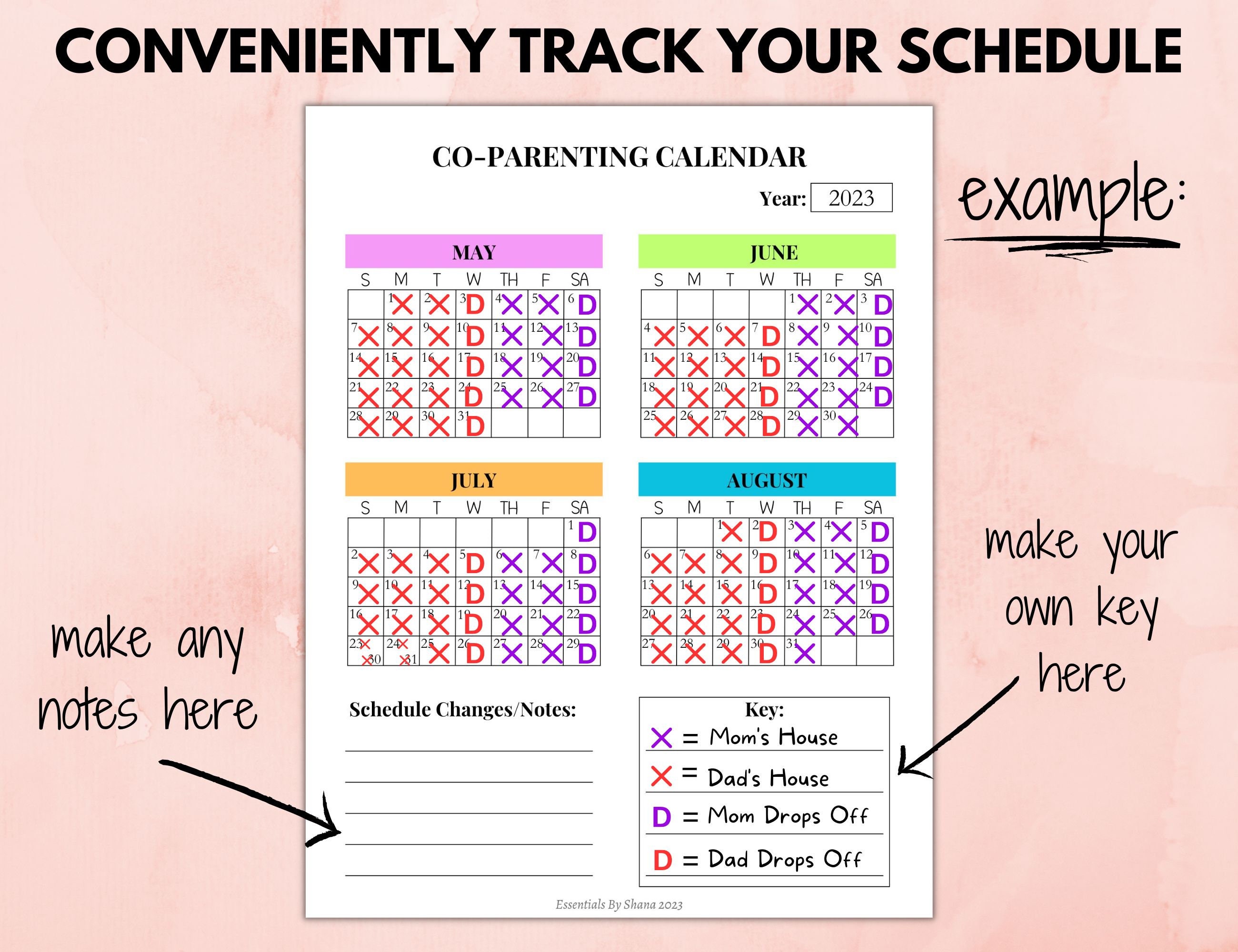 Printable Custody Calendar 2023 Co Parenting Calendar With - Etsy