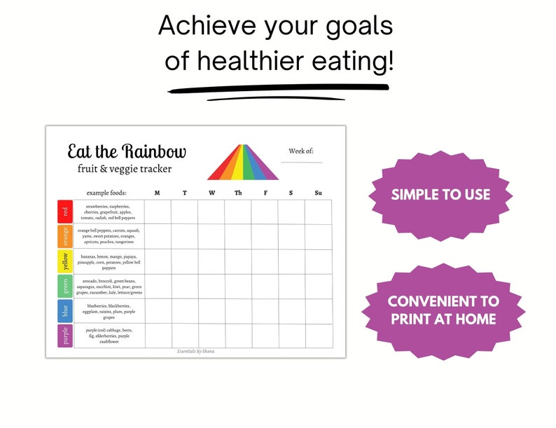 Printable Food Tracker, Eat the Rainbow Tracker and Checklist, Healthy Eating Kids image 5