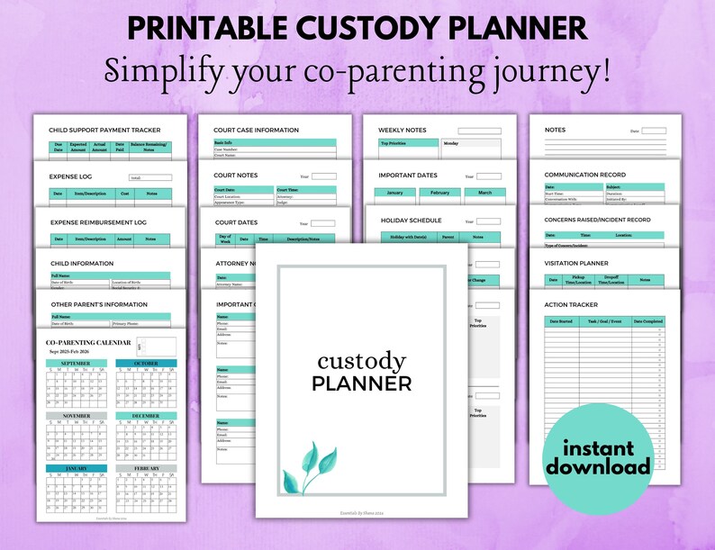 Custody Binder, Printable Planner & Organizer for Child Custody ...