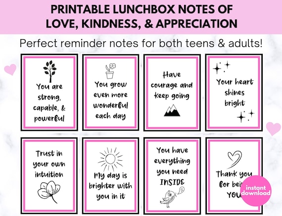 Printable Lunchbox Kindness Notes for Teens and Adults (PDF)