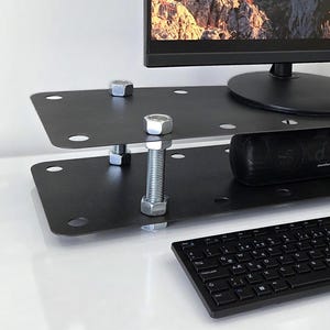 Industrial Metal Monitor Stand: Adjustable Height Desk Organizer