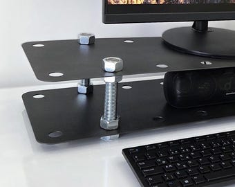 Industrial Metal Monitor Stand: Adjustable Height Desk Organizer