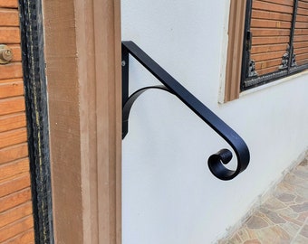 Handrail for Stairs and Door: Wrought Iron Handmade Outdoor or Indoor Steps Metal Grab Bar, Black Mid- Century Modern Style