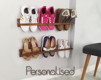 Shoe Rack Storage Entryway Organizer: Wall Mount Wooden, Small and Narrow Spaces