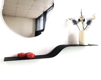 Floating Wall Shelf: Handcrafted Iron Wavy Curved Modern Home Decor
