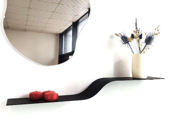 Floating Wall Shelf: Handcrafted Iron Wavy Curved Modern Home Decor