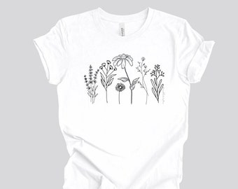 Flower Line Tee Shirt || Floral Tee || Wildflower Lover T-shirt || Eco Tee